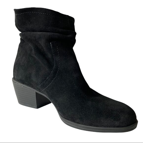 BLACK FAUX SUEDE BOOTS Women’s Size 7.5 Pull On Slouch Ankle Booties - Picture 1 of 7